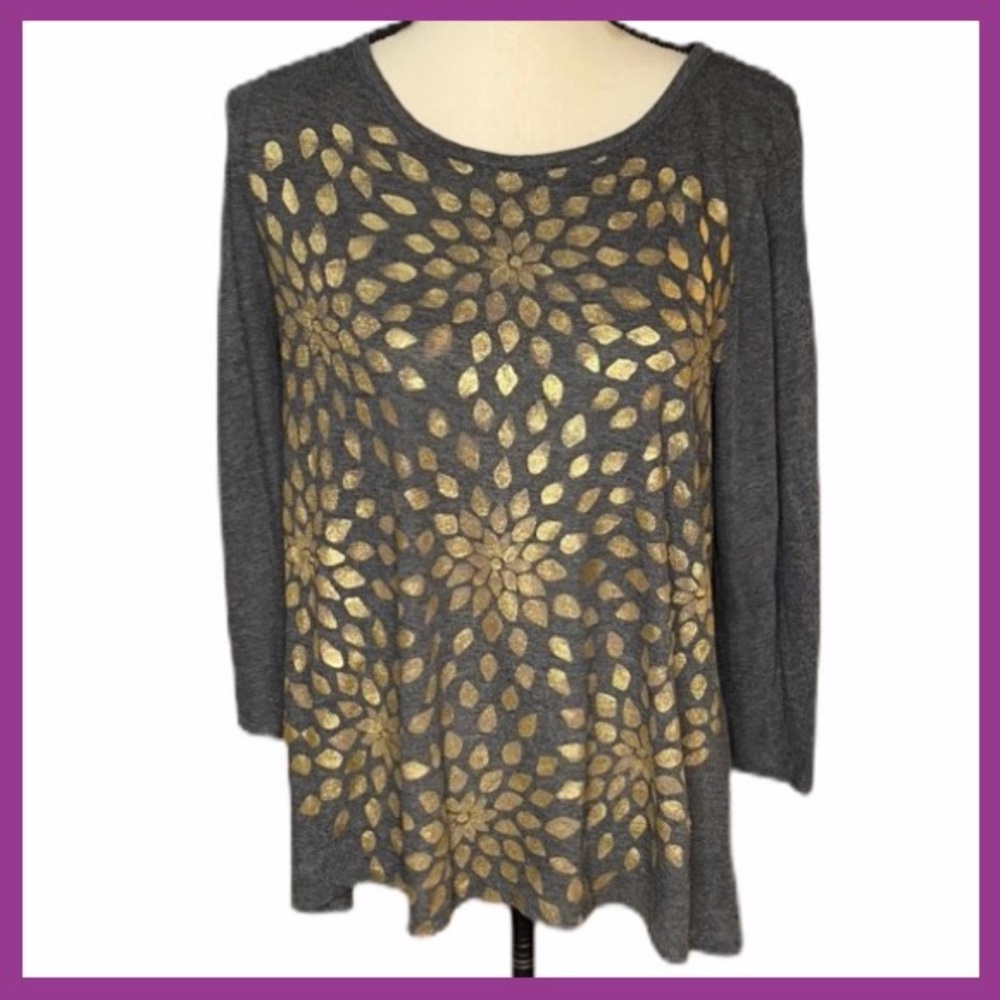 Lucky Brand Long Sleeve Gold Leaf Tee Sz L